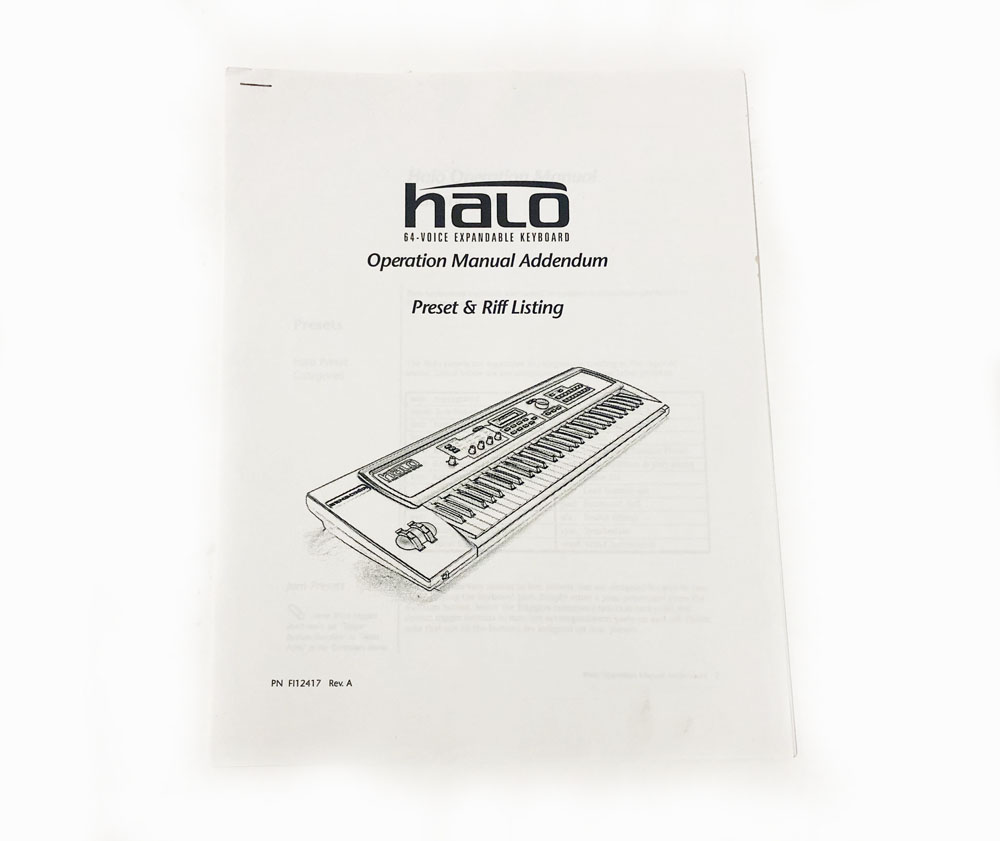 Operation Manual Addendum, Ensoniq Halo